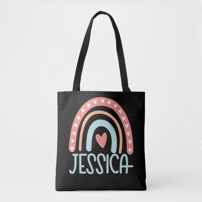 Tote Bag Jessica Nom Personnalisé Arc-en-ciel (Devant)