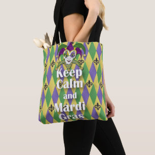 Tote Bag Jester Mask Keep Calm and Mardi Gras