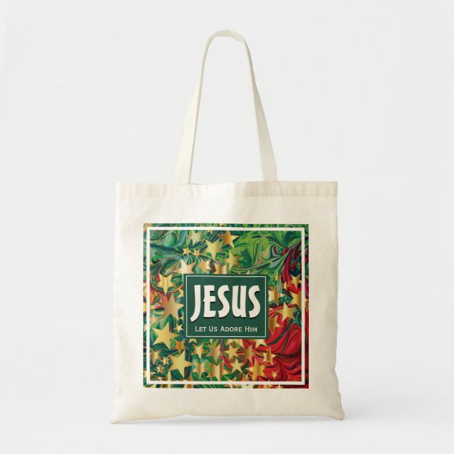 Tote Bag JÉSUS Adorons-Le ÉTOILES Noël Festif (Devant)