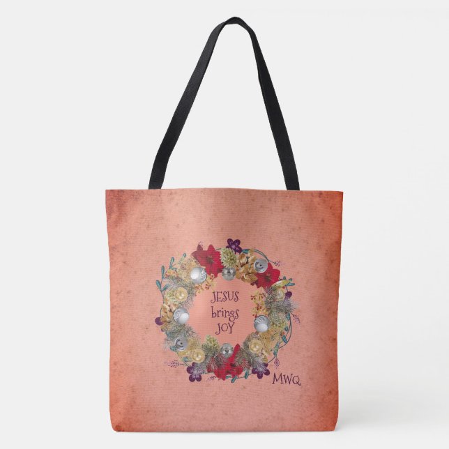 Tote Bag JÉSUS APPORTE JOIE Peach FRE DE Noël (Devant)