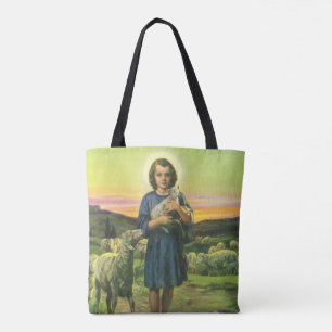 Tote Bag Jésus-Christ berger vintage avec agneau bébé