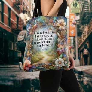 Tote Bag Jésus Est La Façon Dont La Bible Florale Verse Chr
