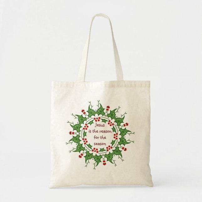 Tote Bag "Jésus est la raison de la saison" Holly Design (Devant)