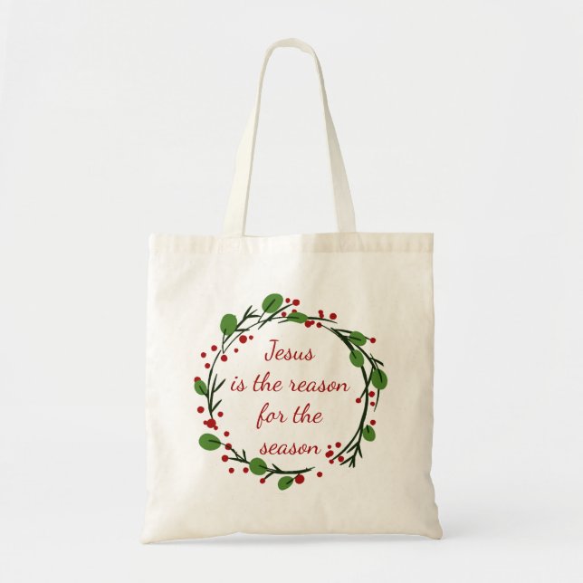 Tote Bag "Jésus est la raison de la saison" Holly Design (Devant)
