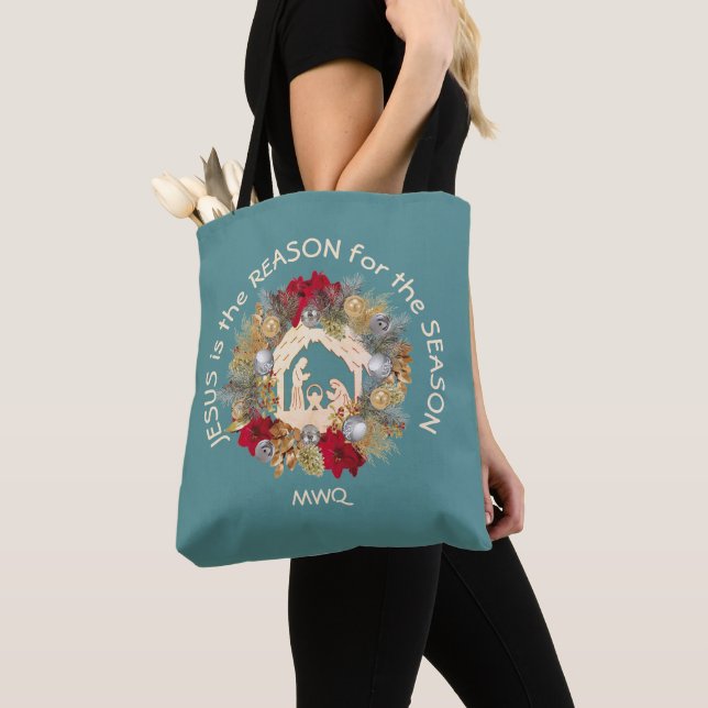 Tote Bag JÉSUS EST LA RAISON Monogramme Noël chrétien (De près)