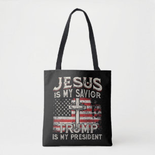 Tote Bag Jésus Est Mon Sauveur Trump Est Mon Président Amér