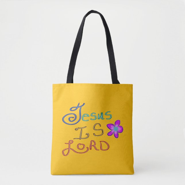 Tote Bag Jésus est SEIGNEUR avec Fleur rose Nom personnalis (Devant)