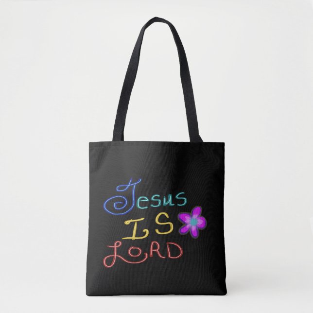 Tote Bag Jésus est SEIGNEUR avec Fleur rose Nom personnalis (Devant)