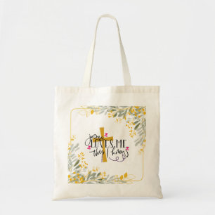 Tote Bag Jésus m'aime Ce que je connais, Croix et Fleurs