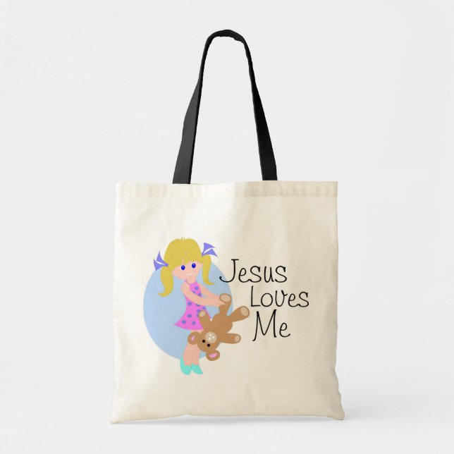 Tote Bag Jésus m'aime fille avec l'ours (Devant)