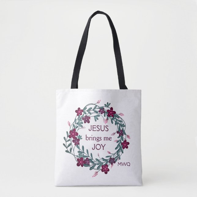 Tote Bag JÉSUS M'APPORTE DE LA JOIE Monogramme floral (Devant)