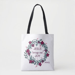 Tote Bag JÉSUS M'APPORTE JOIE AU Monogramme Floral