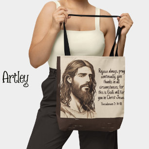 Tote Bag Jesus Portrait Croquis Bible Citation Sepia et Crè