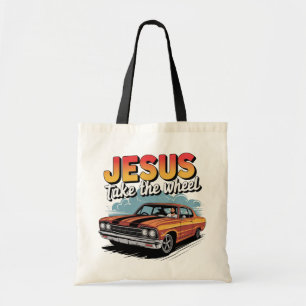 Tote Bag Jesus Prend le Volant Voiture Musclée Vintage