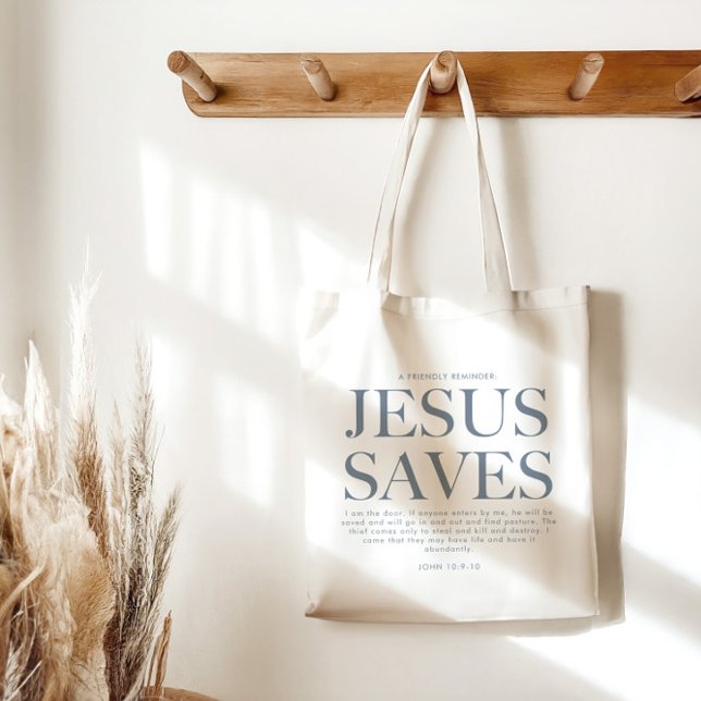 Tote Bag Jésus sauve | Christian Esthétique Unisex bleu pâl (Créateur téléchargé)