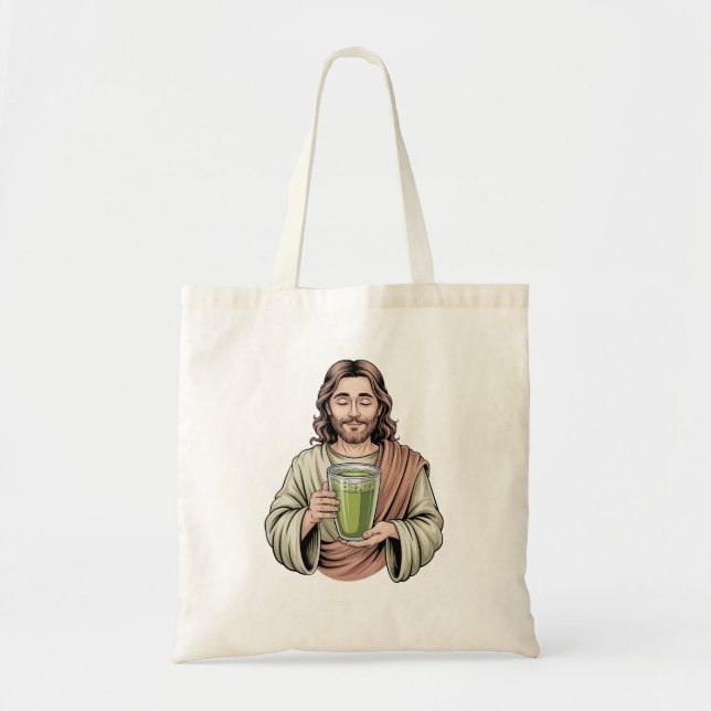 Tote Bag Jésus tenant un boisson verte Matcha chrétien  (Devant)
