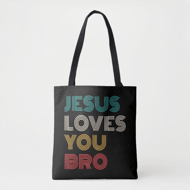 Tote Bag Jésus Vous Aime Bro, Drôle Foi Chrétienne Rétro (Devant)