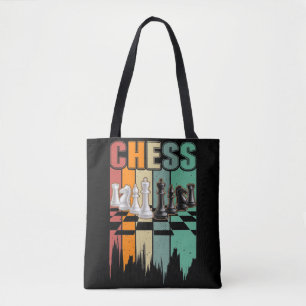 Tote Bag Jeu d'échecs Retro Chess Pieces Chessboard Vintage