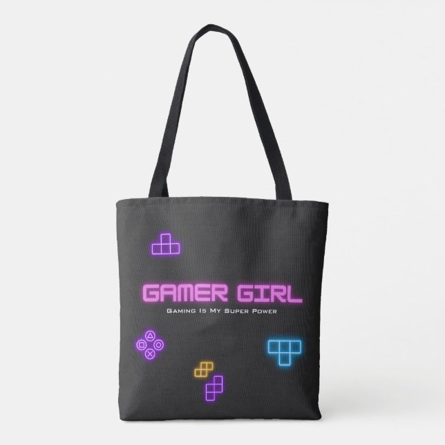 Tote Bag Jeu sur neon rose, vert, vidéo gamer (Dos)