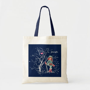 Tote Bag Jeune fille skieuse   Nom personnalisé Cadeau de 