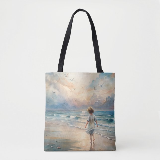 Tote Bag Jeune fille sur la plage (Devant)