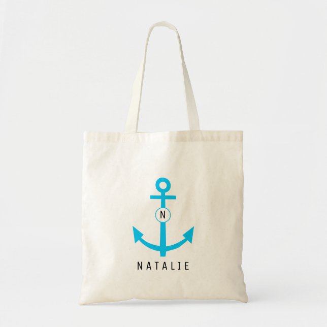 Tote Bag Jeune mariée bleue de monogramme de marine de (Devant)