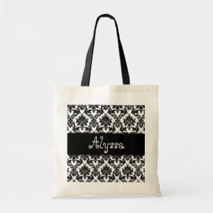 Tote Bag Jeune mariée de damassé ou cadeau blanche noire de