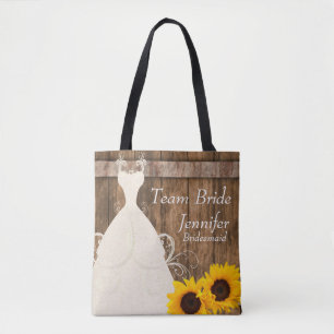 Tote Bag Jeune mariée d'équipe dans le style en bois