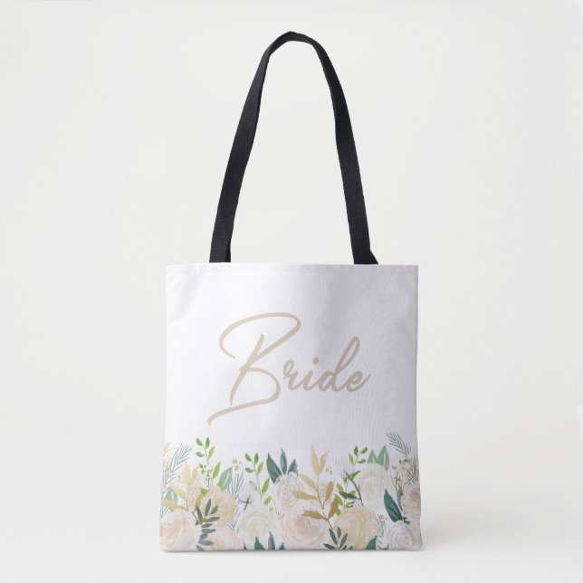 Tote Bag JEUNE MARIÉE l'épousant florale de blanc de (Devant)