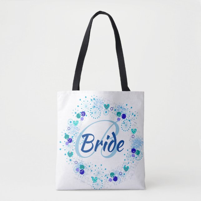 Tote Bag Jeune mariée ma quelque chose monogramme bleu (Devant)