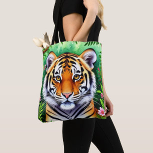 Tote Bag Jeune tigre botanique audacieux