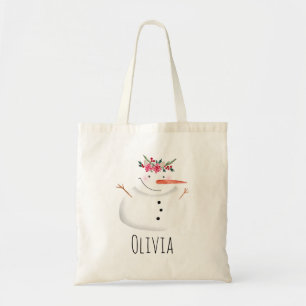Tote Bag Jeunes filles Fleur de Noël Snowman et nom