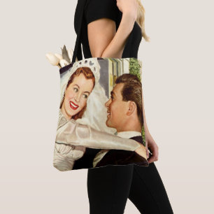 Tote Bag Jeunes mariés de mariage vintage, heureuse mariée