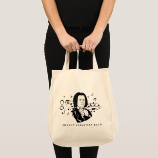 Tote Bag Johann Sebastian Bach Portrait et buste avec notes