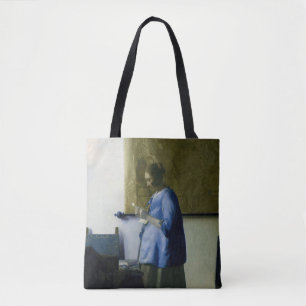 Tote Bag Johannes Vermeer - Une femme en bleu lisant une le
