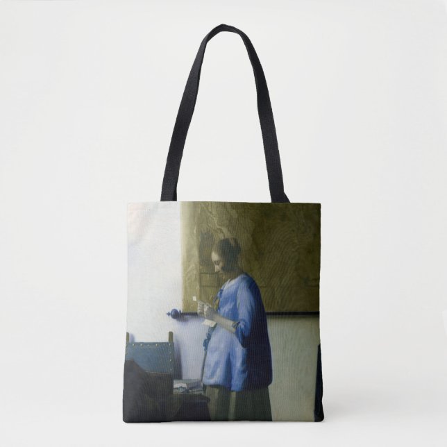 Tote Bag Johannes Vermeer - Une femme en bleu lisant une le (Devant)