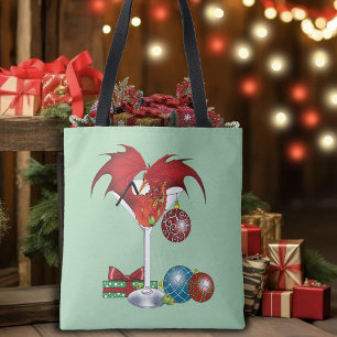 Tote Bag Joie de Noël Fête Rouge Cocktail Dragon de Fête