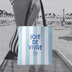 Tote Bag Joie De Vivre Nice Blue Cabana Stripe Français