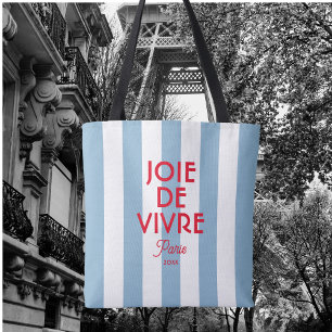 Tote Bag Joie De Vivre Paris French Blue Cabana Stripe