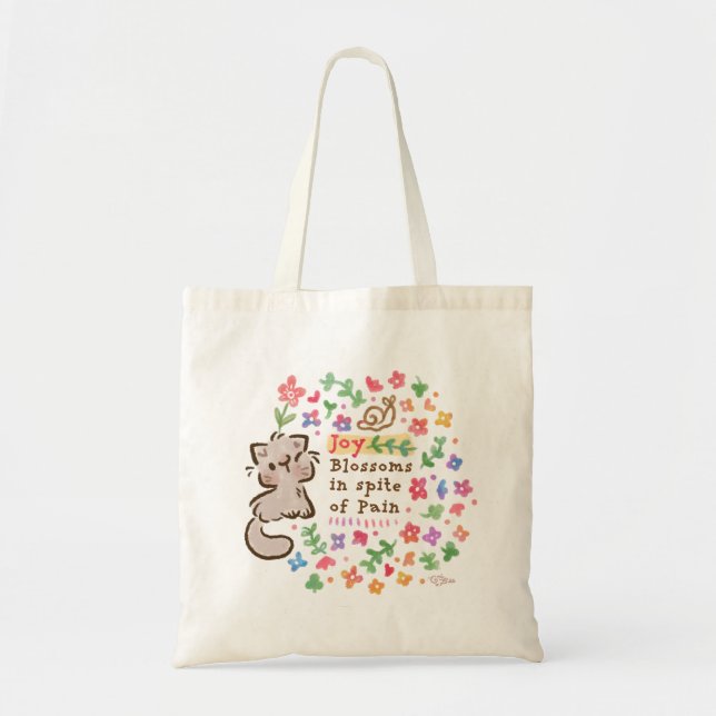 Tote Bag Joie Fleurit Malgré la Douleur - Pebble le Chatons (Devant)