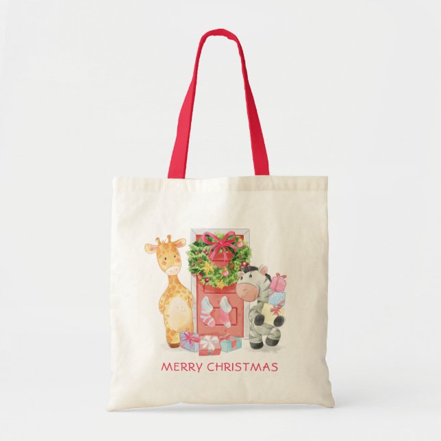 Tote Bag Joie Joyeuse Giraffe Zebra Personnalisé (Devant)