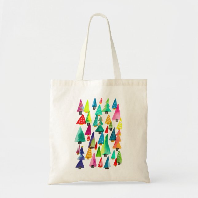 Tote Bag Joli aquarelle arbres de Noël (Devant)