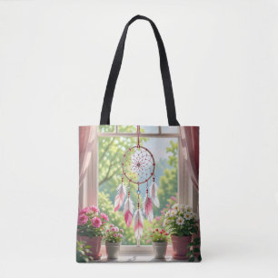 Tote Bag Joli attrape-rêves rose et plantes sur le rebord d