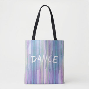 Tote Bag joli bleu aquarelle rayures avec danse texte