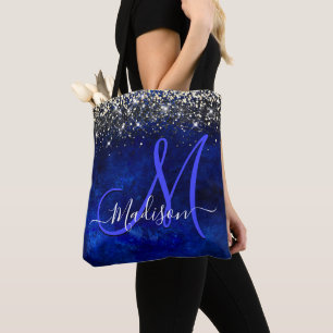 Tote Bag Joli bleu bleu or faux parties scintillant monogra