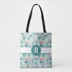 Tote Bag Joli bleu et rose pastel Fleurs d'Art folklorique