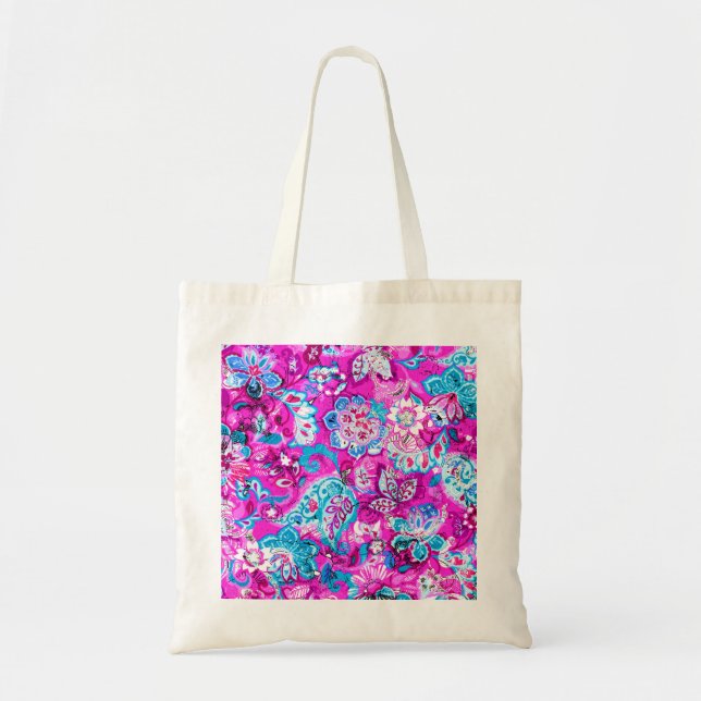 Tote Bag Joli bleu rose fleurs motif (Devant)