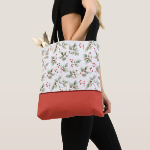 Tote Bag Joli bloc de couleur d'Holly et de baies à l'aquar