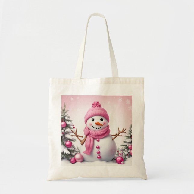 Tote Bag Joli bonhomme rose de Noël (Devant)