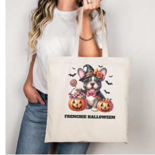 Tote Bag Joli bouledogue français Halloween Candy Sorcière